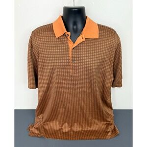 Cellinni Collezione Men's Printed Short Sleeve Polo Shirt Orange Size Medium